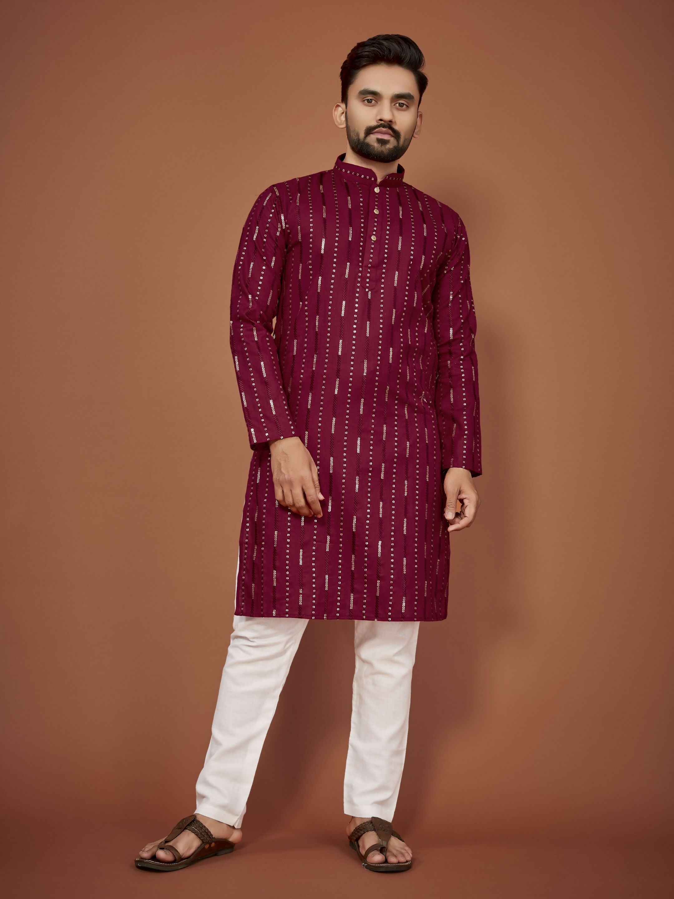 Anaita Maroon Embroidered Cotton Straight Kurta