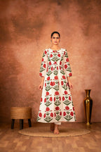Joban Fashion Red Rose Floral Hand Block Printed Cotton Kurta Pant Set - Distacart