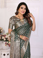 Aastha Fashion Dark Green Organza Silk Weaving Saree - Distacart