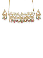 Maharani Kundan Choker with Multi Stones and Earrings- Ruby Raang