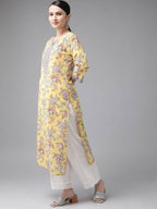 Yufta Women Yellow Floral Printed Straight Kurta