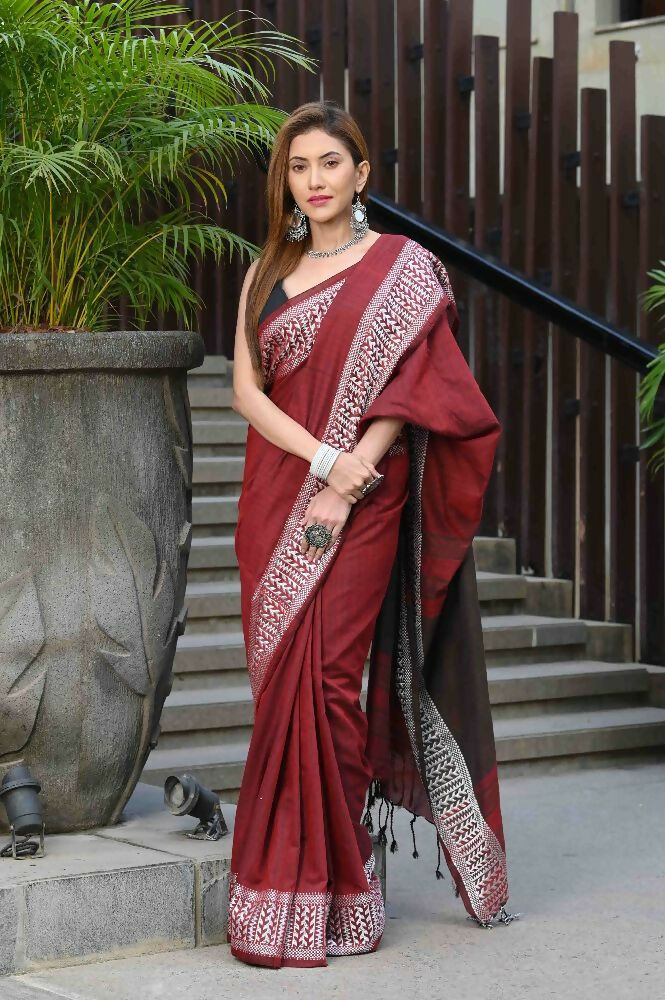Beatitude Red Cotton Jacqaurd Border Tangail Handloom Saree