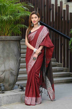 Beatitude Red Cotton Jacqaurd Border Tangail Handloom Saree
