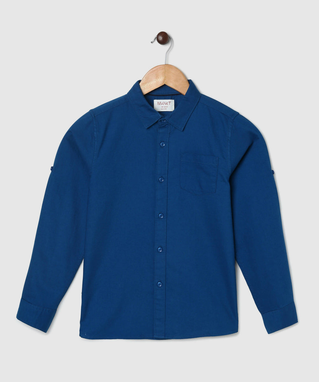 Manet Boys Full Sleeves Solid Shirt - Dark Blue