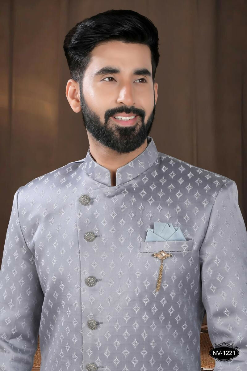 Joban Fashion Men's Grey Woven Jacquard Kurta with Pyjama