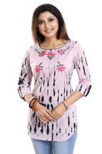 Snehal Creations Pinky Cotton Shibori Tunic With Embroidery - Distacart
