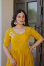 Joban Fashion Yellow Georgette Sequence Embroidery Work Gown - Distacart