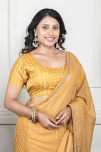 Morchari Yellow Pure Chiffon Hand Embroidery Saree And Stitched Blouse - Distacart