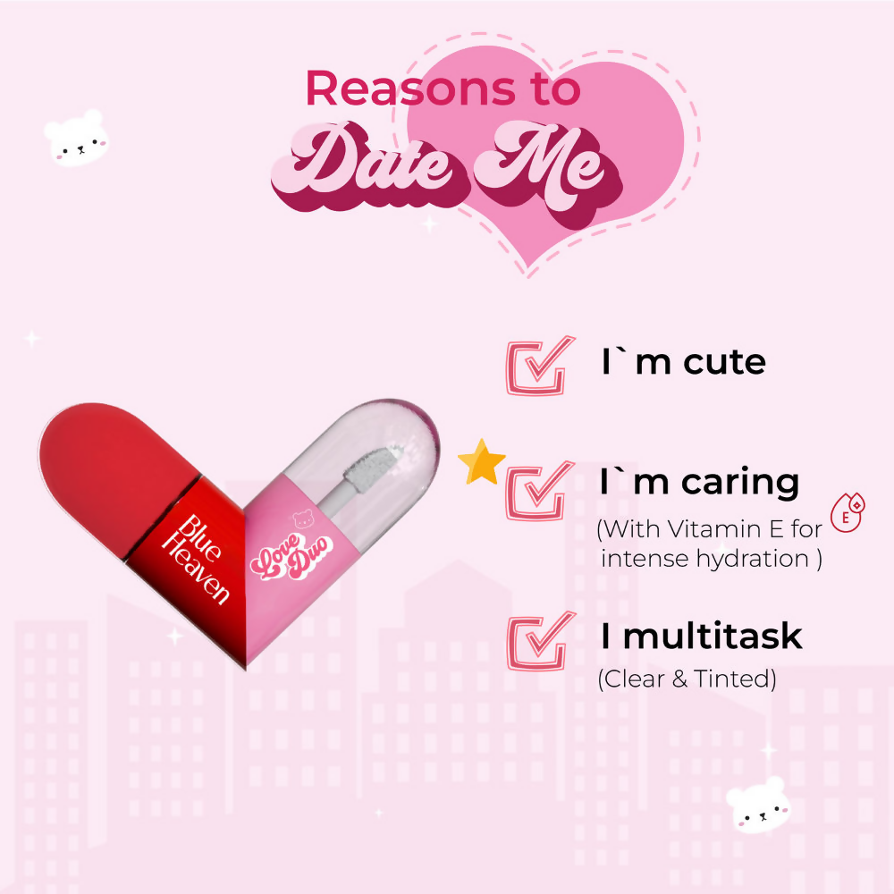 Blue Heaven Love Duo 2-In-1 Clear & Tinted Lip Gloss - Snacc (Clear + Cherry)
