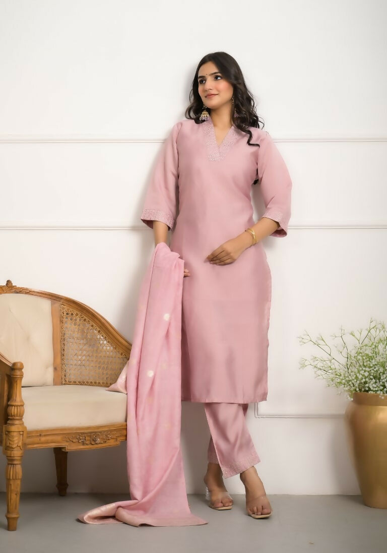 Festive Wear Ethnic Peach Viscose chanderi Stitched Suit With Dupatta - Nisha