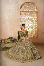 Kesar Fab Mehendi Net Hand_Woven Lehenga