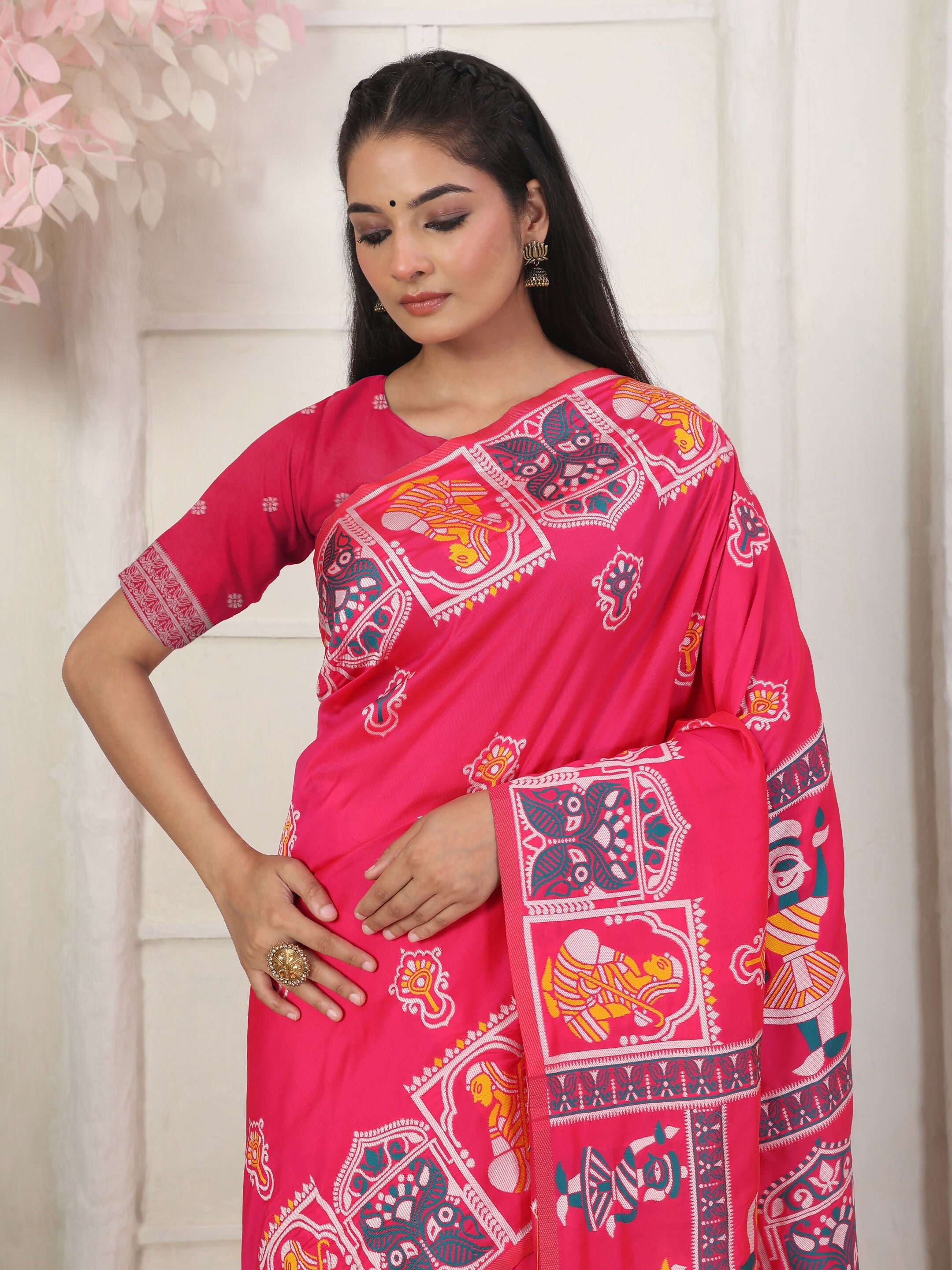Shree Shyam Fashion Silk Blend Pink Saree - Distacart
