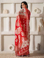Shree Shyam Fashion Linen Cotton Red & White Saree - Distacart