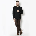 Even Apparels Black Linen Linen Men's Kurta With Band Collar - Distacart