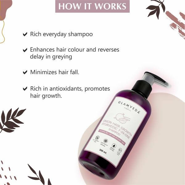 Glamveda Onion Hair Growth Ayurvedic 7 In One Shampoo