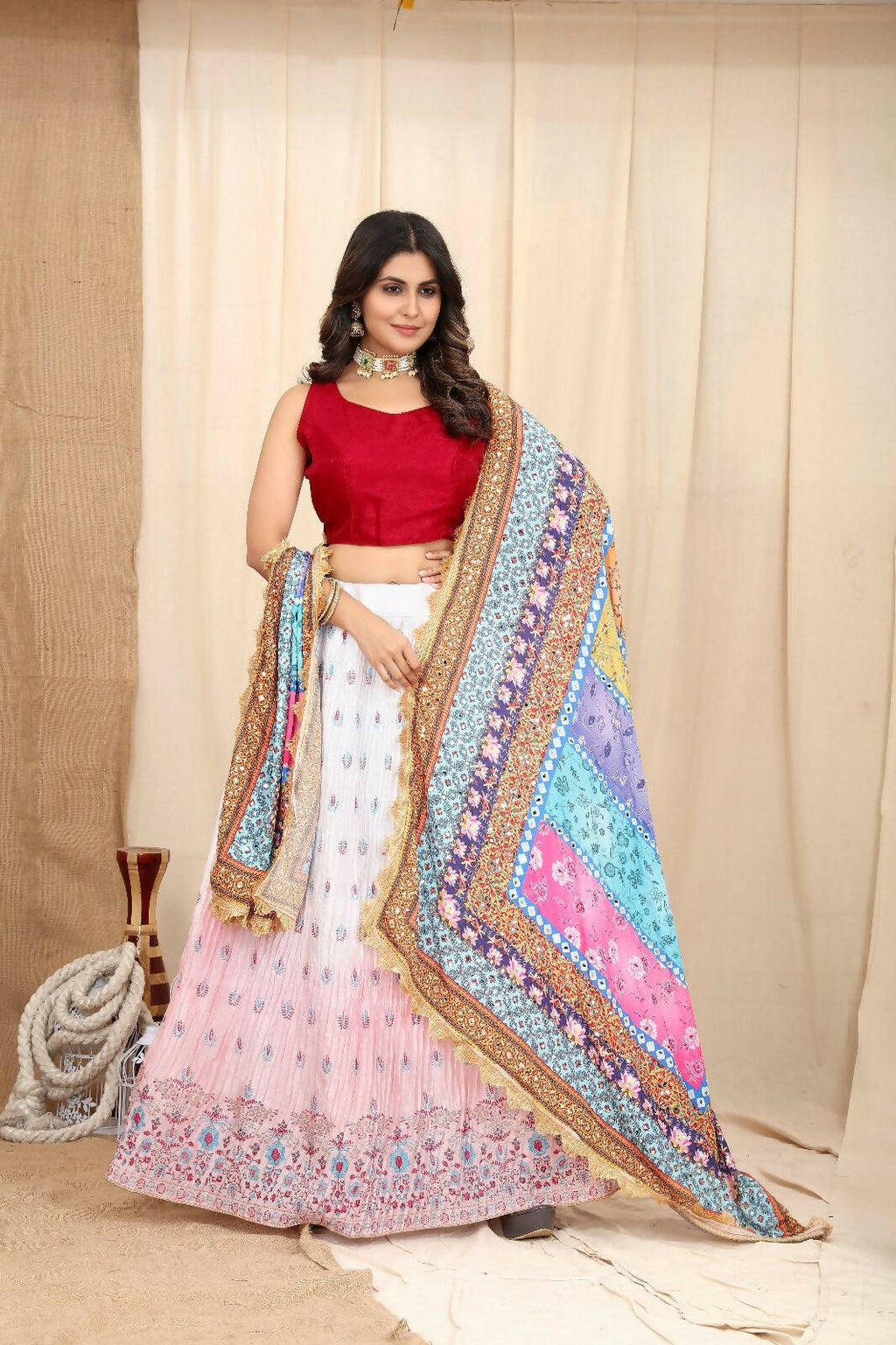 DEIANA'S Beautiful Pure Chinon Jari Silk Weaving Lehengha Choli - White