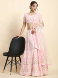 Jyoti Fashion Stunning Baby Pink Faux Georgette 3MM Sequins with Thread & Jari Embroidery Lehenga Choli with Dupatta