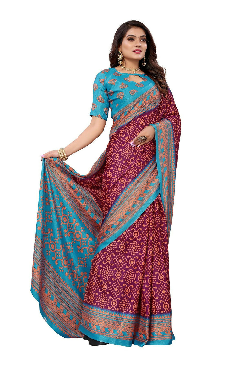 Vamika Purple Printed Art Silk Saree