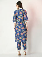 Myshka Women's Blue Printed Kurta With Trousers