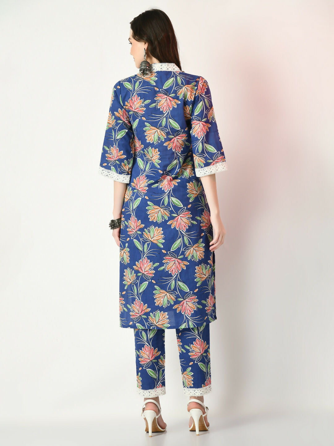 Myshka Women's Blue Printed Kurta With Trousers