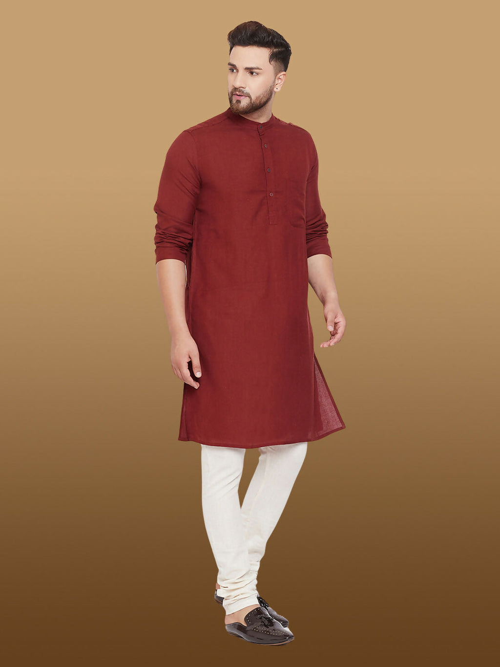 Even Apparels Men's Pure Cotton Maroon Kurta