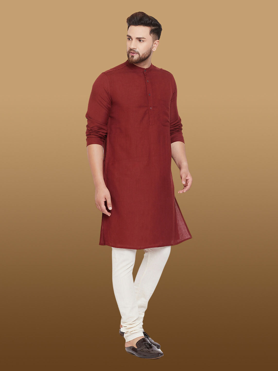 Even Apparels Men's Pure Cotton Maroon Kurta