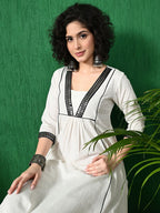 Sangria Square Neck Mirror Work Pure Cotton A-Line Kurta With Trouser