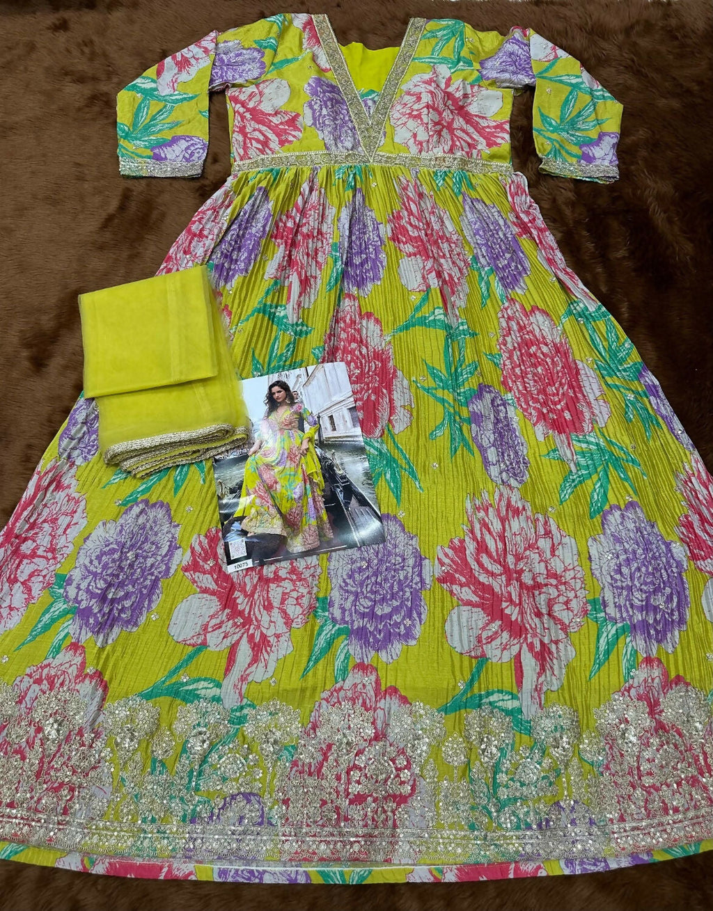 Anaita Mustard Chinon Silk Readymade Anarkali Suit with Embroidery Work - Distacart