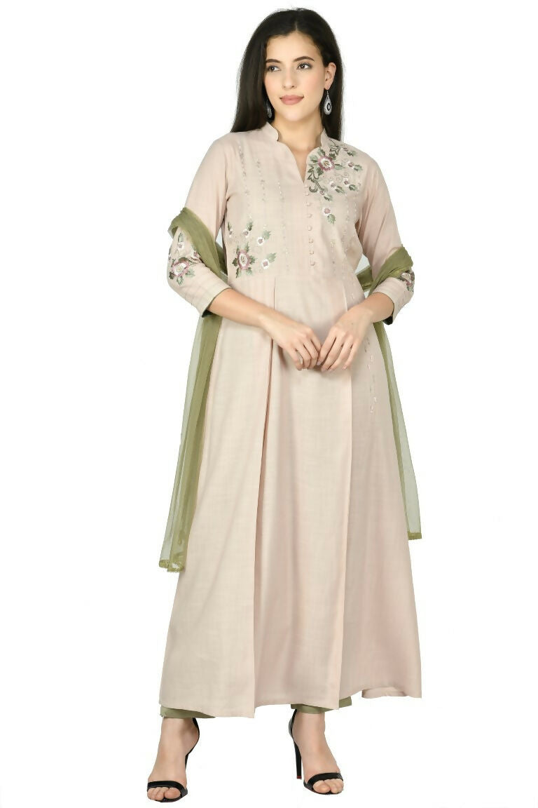 Joban Fashion Beige Cotton Rayon Kurta Set