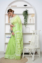 Very Much Indian Jamdhani Cotton Saree - Pista Green - Distacart