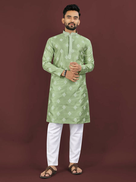 Anaita Green Embroidered Silk Straight Kurta