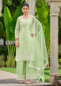Pista Green Stone & Cording Work Festive Palazzo Suit - Emponline