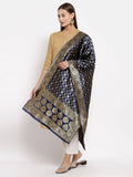 Myshka Women's Black Silk Print Casual Dupatta