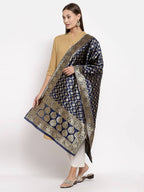 Myshka Women's Black Silk Print Casual Dupatta