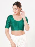 Joban Fashion D.Rama-Green Taffeta Silk Elbow Sleeveless Front Open Blouse