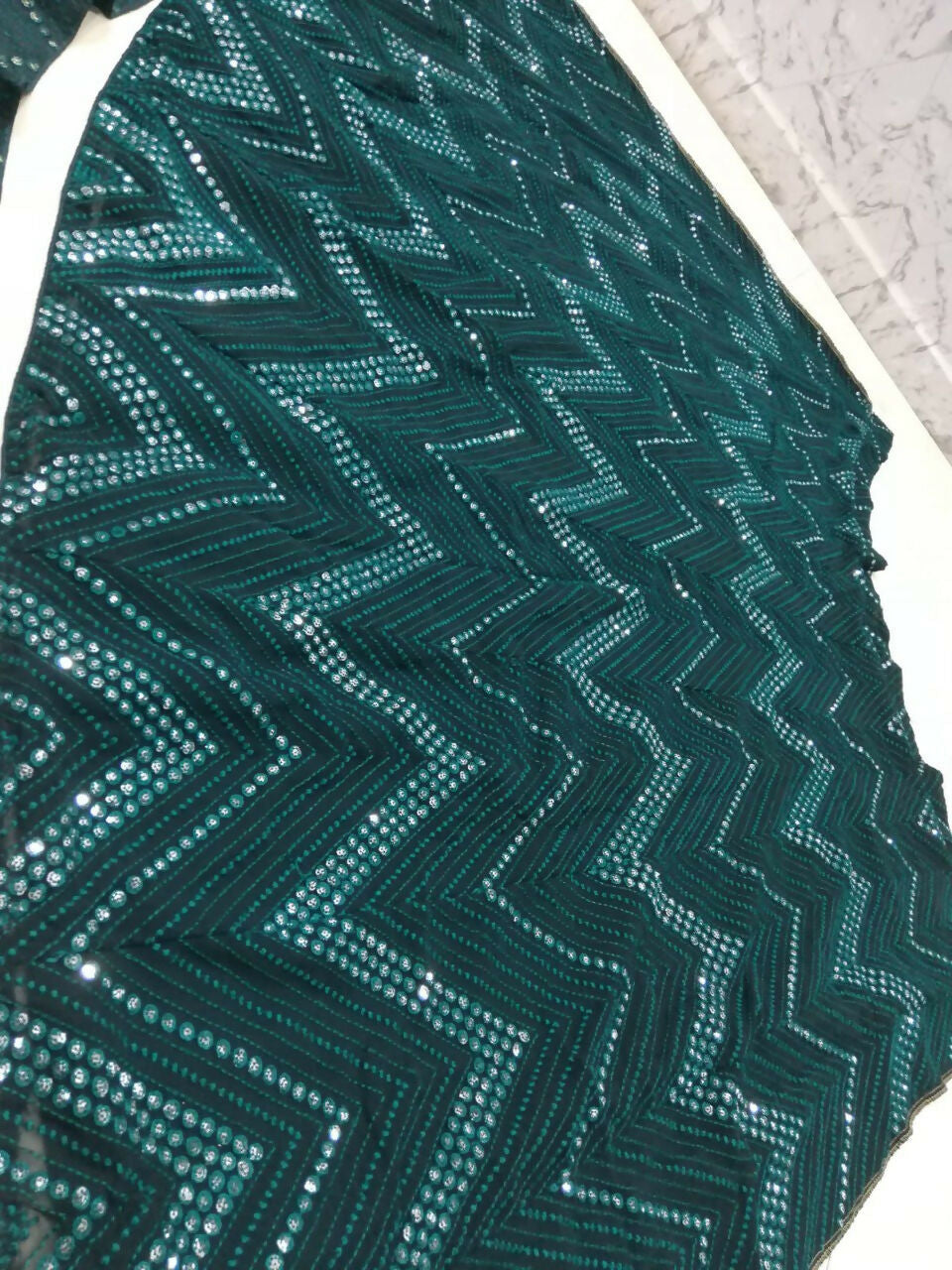 Jyoti Fashion Classy Bottle Green Georgette 3MM Sequins with Thread Embroidery Lehenga Choli with Dupatta