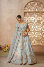 Kesar Fab Sky-Blue Zari Silk Hand_Woven Lehenga