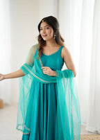 The52 Women's Beautiful Roman Silk Chanderi Fabric Flared Anarkali Pant and Dupatta Set - Distacart