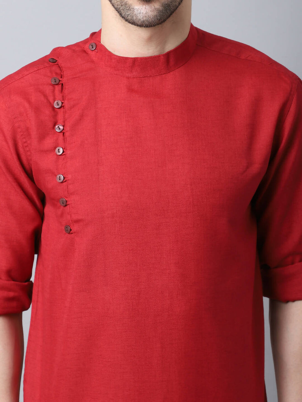 Even Apparels Maroon Pure Cotton Men's Kurta With Side Placket