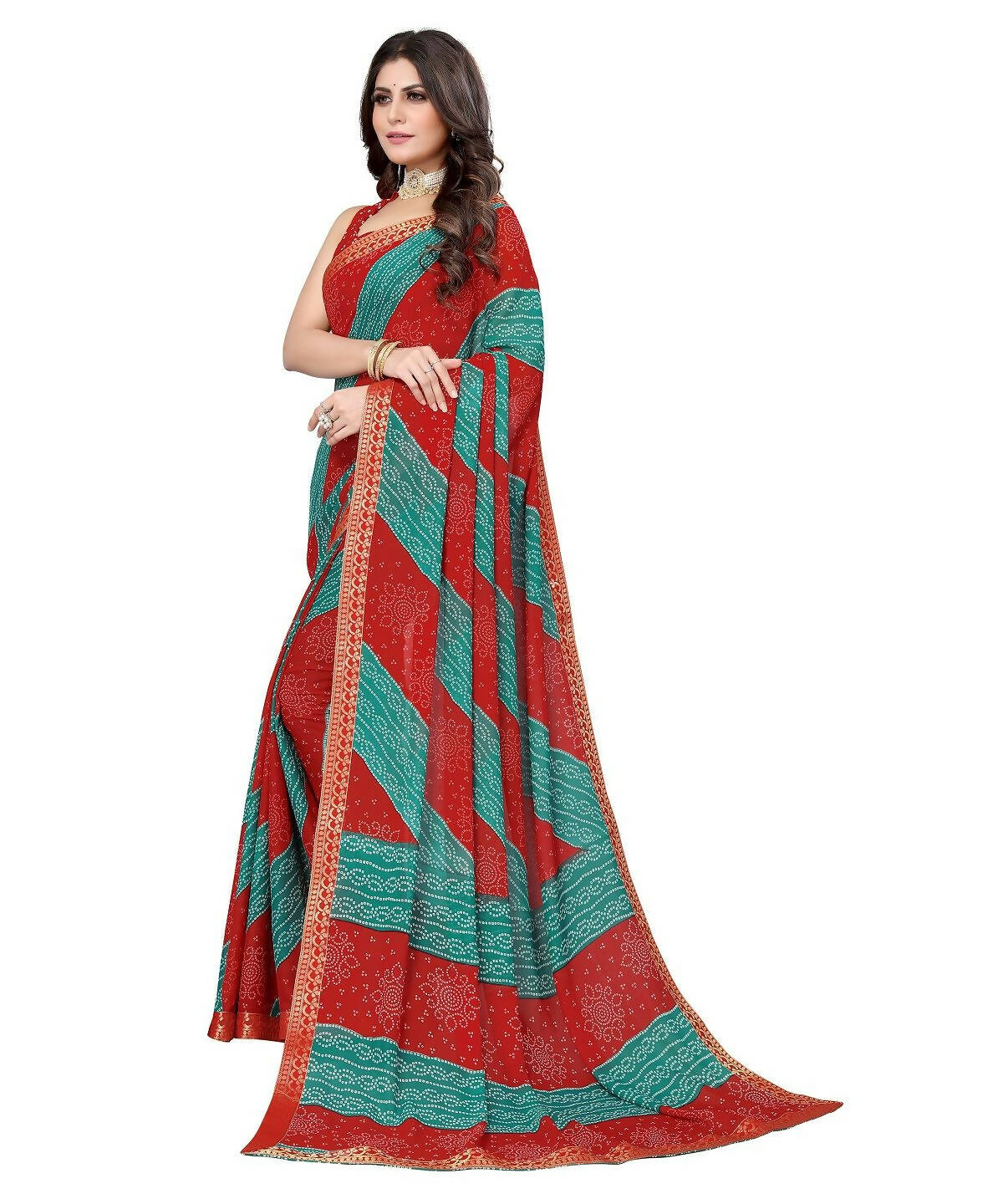 Vamika Red Georgette Printed With Lace Saree (MANYA RED RAMA) - Distacart