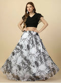 Dishitha Creation Printed Stitched Lehenga & Crop Top - Black & White