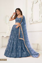 Eilara Glamorous Turquoise Net With Sequins And Thread Embroidery Real Mirror Work Lehenga Choli For Wedding