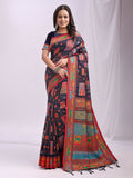 Shree Shyam Fashion Vastraloom Navy Blue Linen Cotton Saree