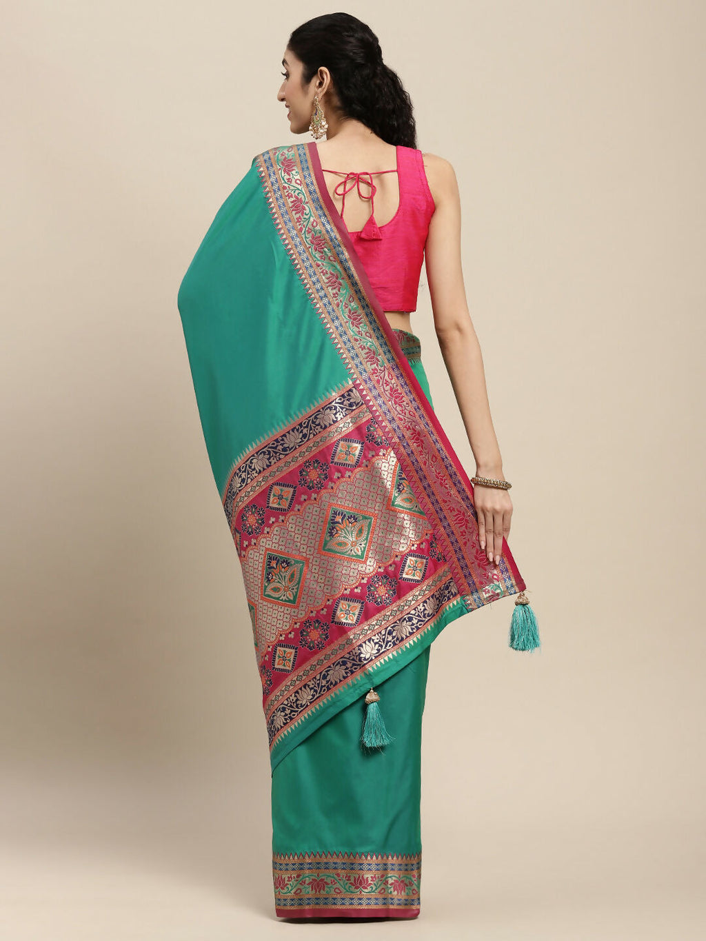 Shree Shyam Fashion Silk Blend Rama Saree - Distacart