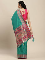 Shree Shyam Fashion Silk Blend Rama Saree - Distacart