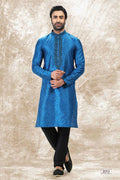 Raivat Ethnic Jacquard Silk Brocade Thread Work Kurta Pajama In Blue Colour
