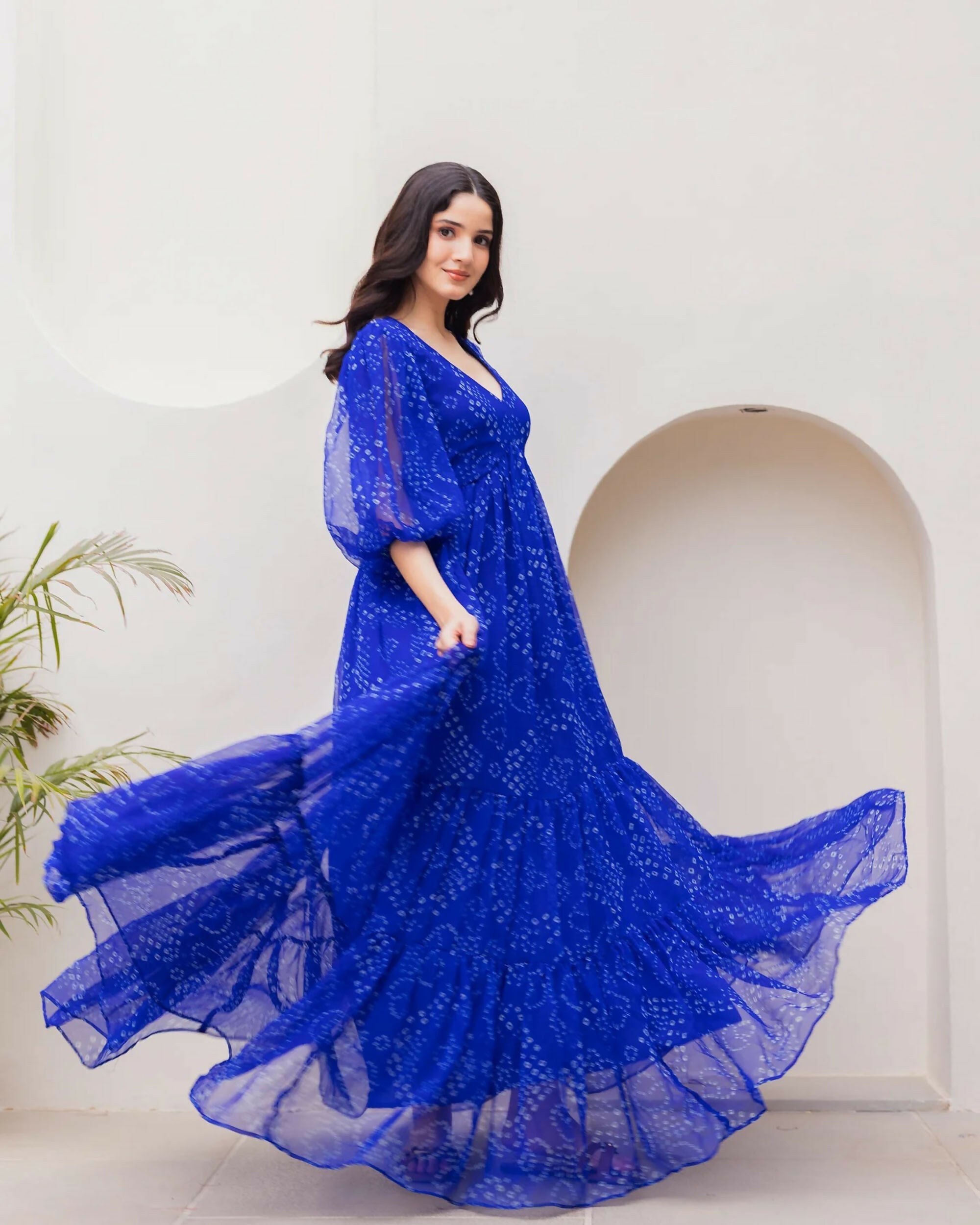 Aayaa Designer crape hand work Multi indo western - Blue - Distacart