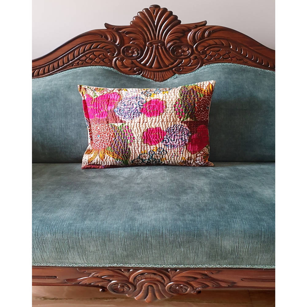The Decor Nook Beige Base With Multicolour Flowers Print Cushion Cover