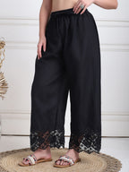 TAG 7 Women Floral Hem Design Flared Ethnic Palazzos