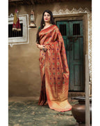DEIANA'S Beautiful Designer Golden zari Soft Lichi Silk Saree - Red